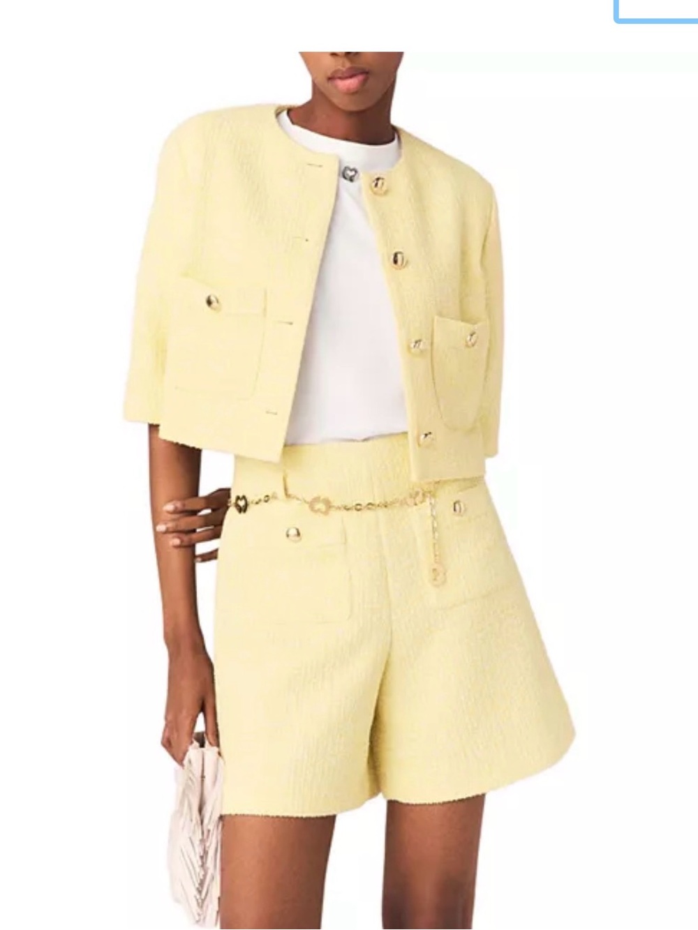 NWT Maje Lytener Yellow Tweed High-Waist Women’s Shorts (no belt)